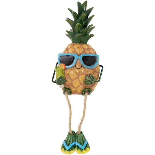 10&#x22; Tropical Boy Pineapple with Cocktail and Dangling Legs